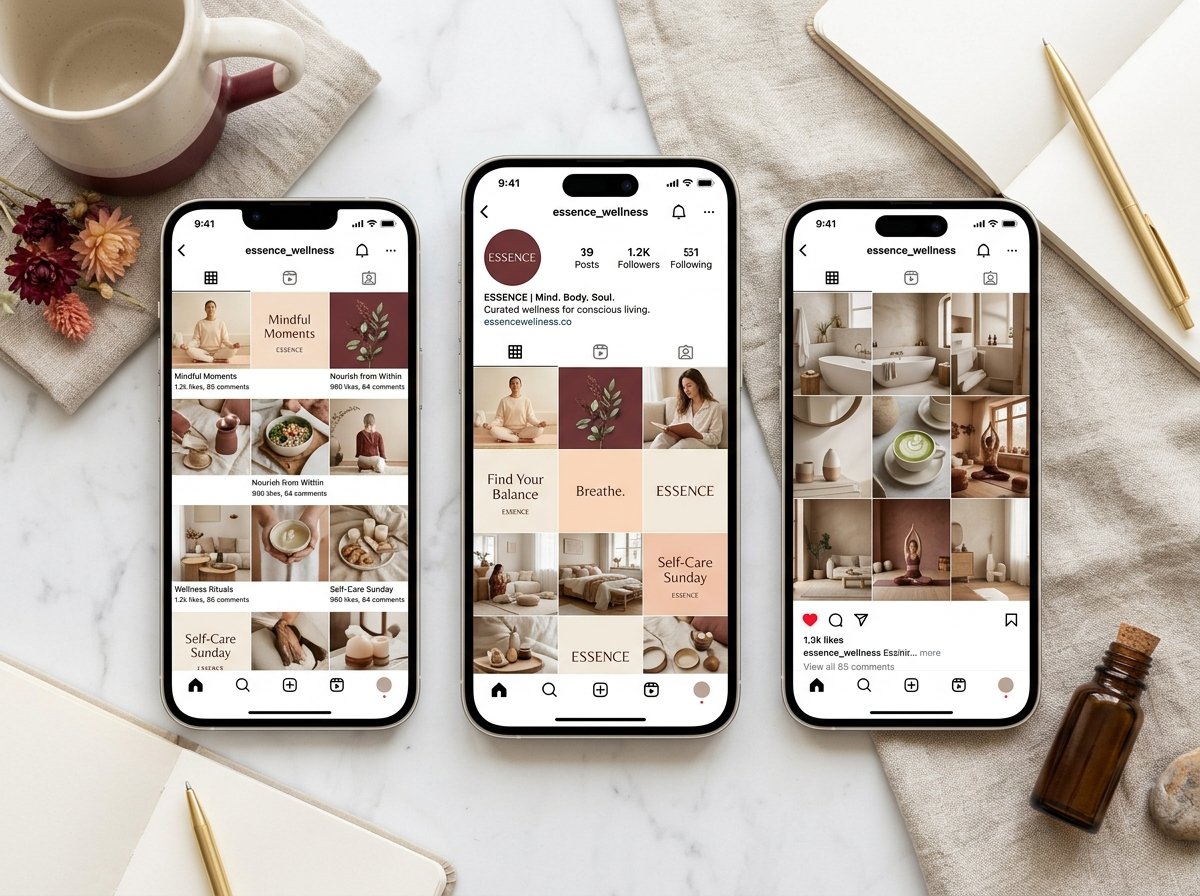 Essence Wellness Instagram aesthetic campaign mockup